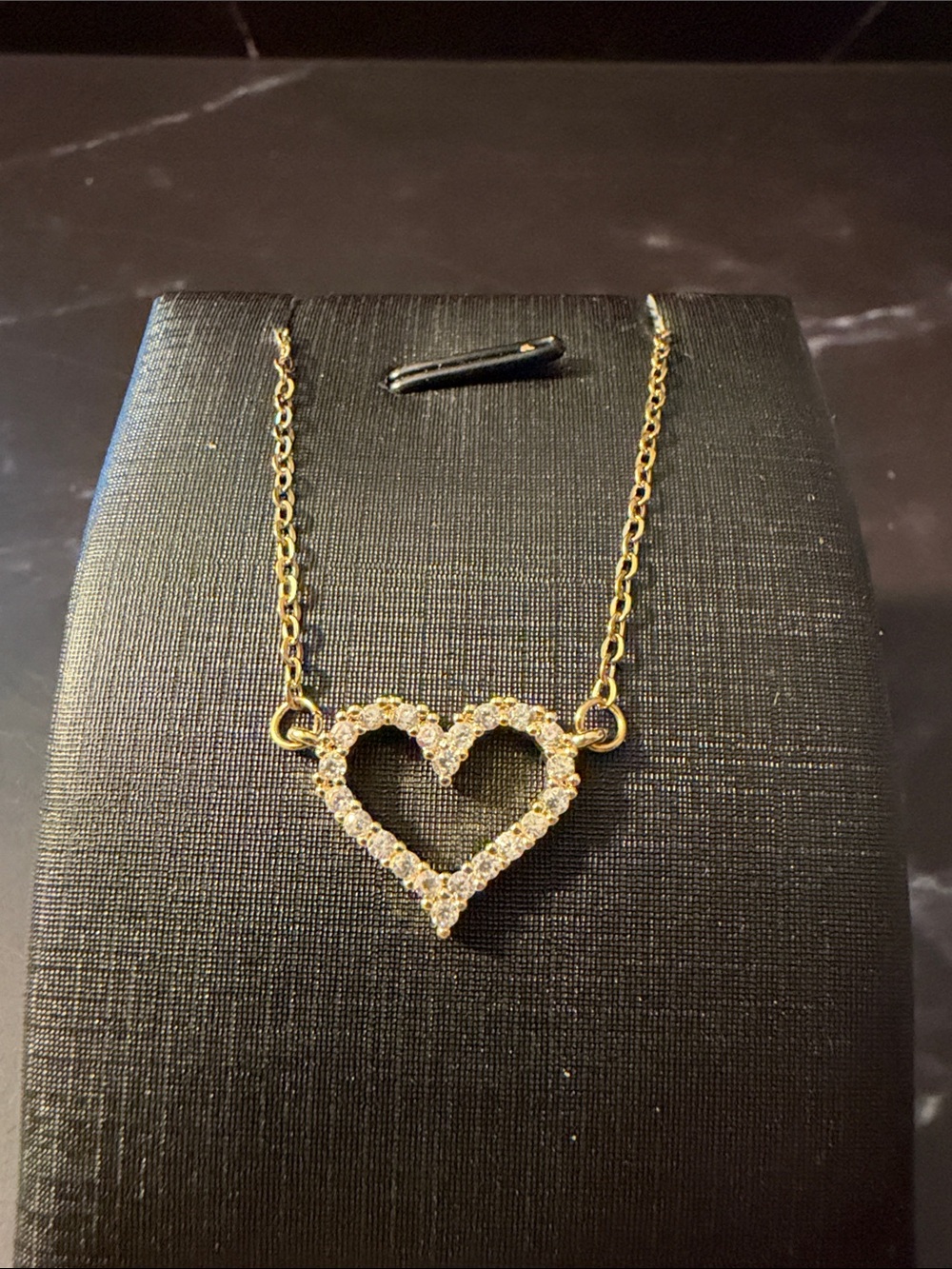 Gold Plated On Stainless S- Steel Heart Pendant Necklace W Clear Crystal Accents